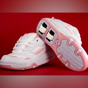White and Pink Heeleys Shoes